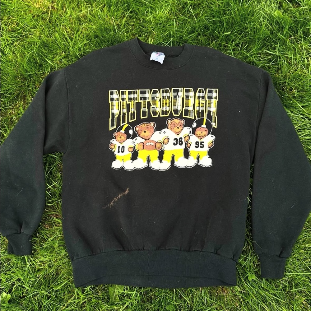 Vintage Jerzees Black & Yellow Pittsburgh Graphic Bear Sweatshirt